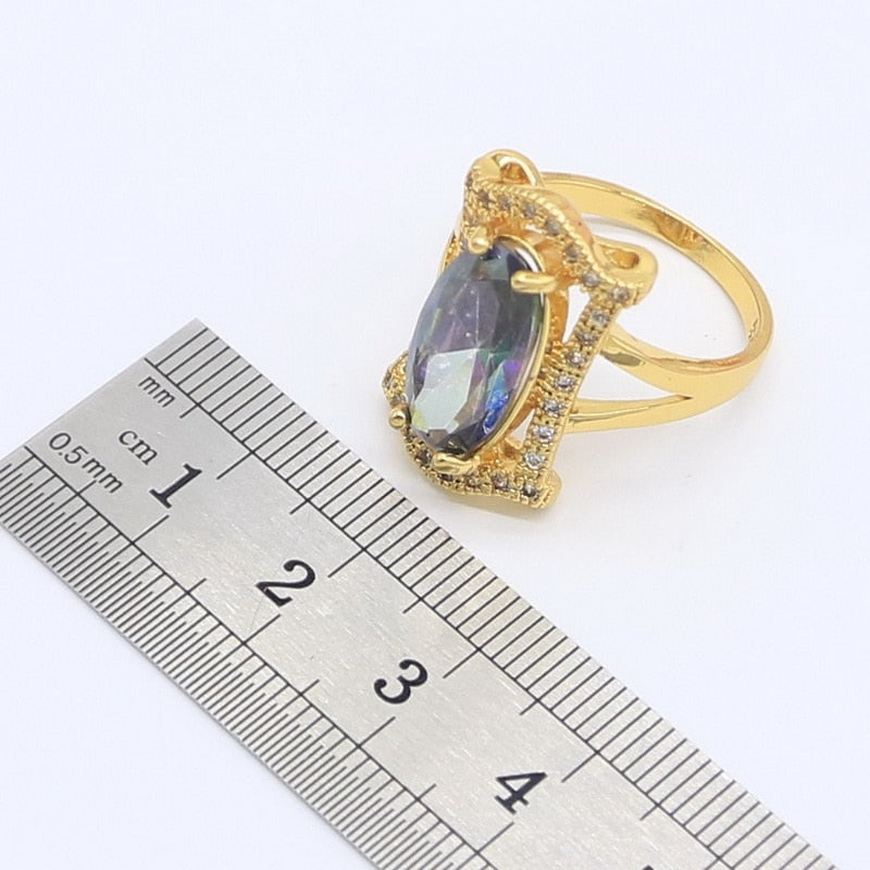 Geometric Rainbow Zircon Gold Color Jewelry Sets