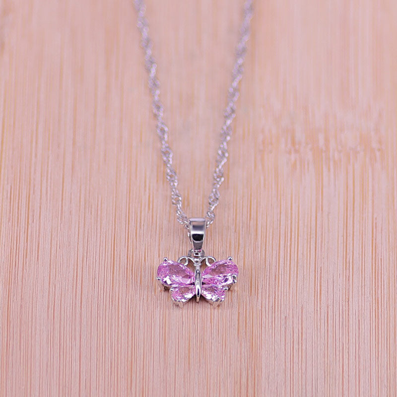 butterfly top cubic zircon silver earrings necklace pendant set