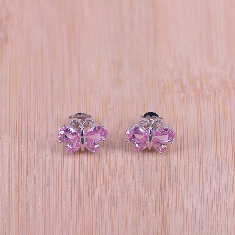 butterfly top cubic zircon silver earrings necklace pendant set
