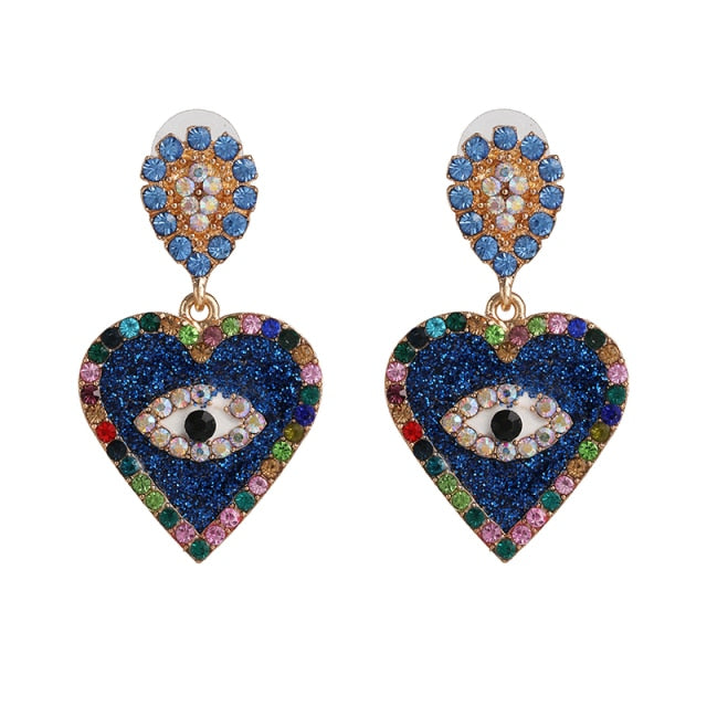 Trendy Ethnic Love Heart Shape Evil Eye Drop Earrings