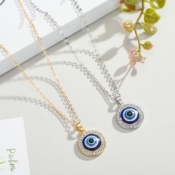 Turkish Crystal Evil Eyes Pendant Necklace