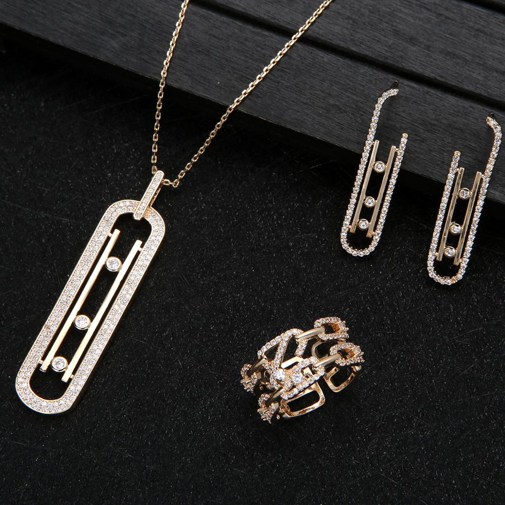 Luxury Geometry Link Stackable Pendant Necklace Earring ring set