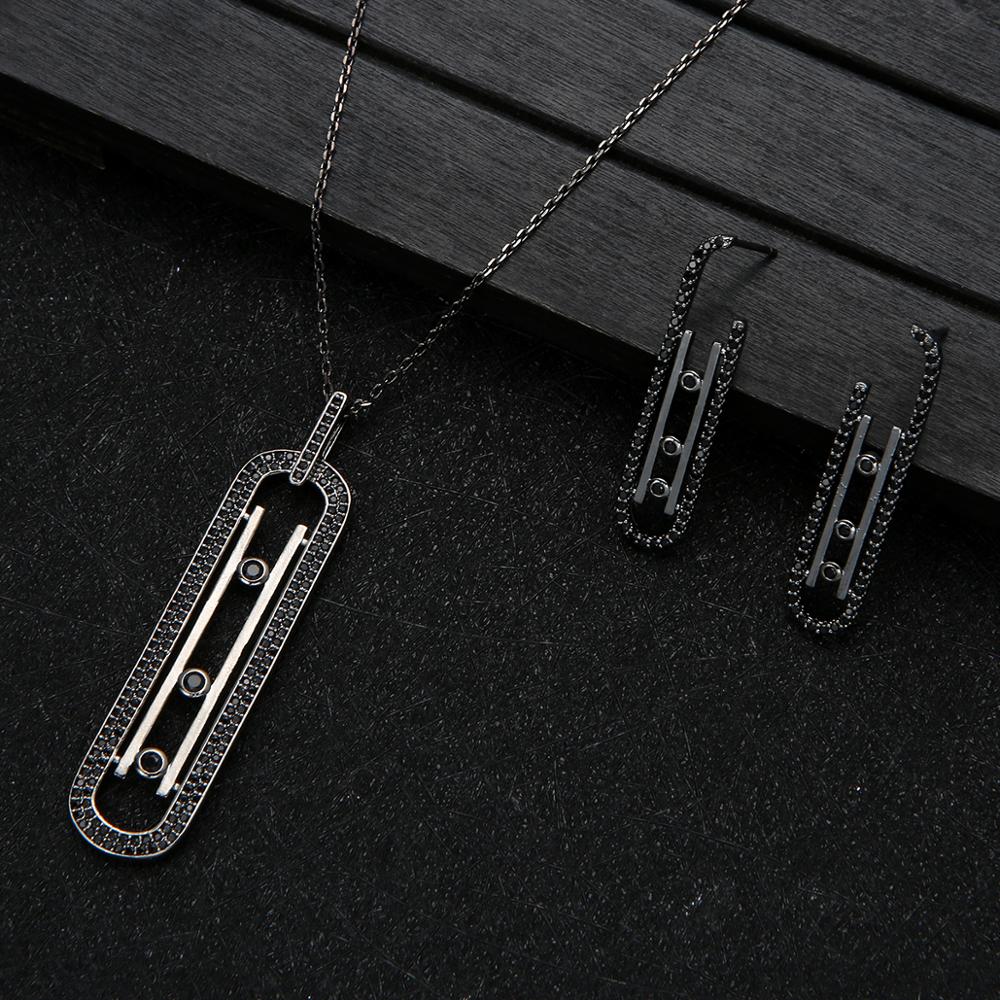 Luxury Geometry Link Stackable Pendant Necklace Earring ring set