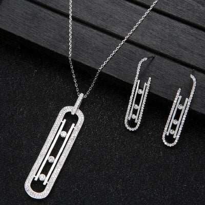 Luxury Geometry Link Stackable Pendant Necklace Earring ring set