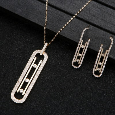 Luxury Geometry Link Stackable Pendant Necklace Earring ring set
