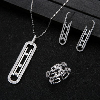 Luxury Geometry Link Stackable Pendant Necklace Earring ring set