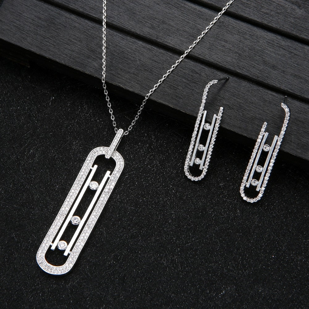 Luxury Geometry Link Stackable Pendant Necklace Earring ring set