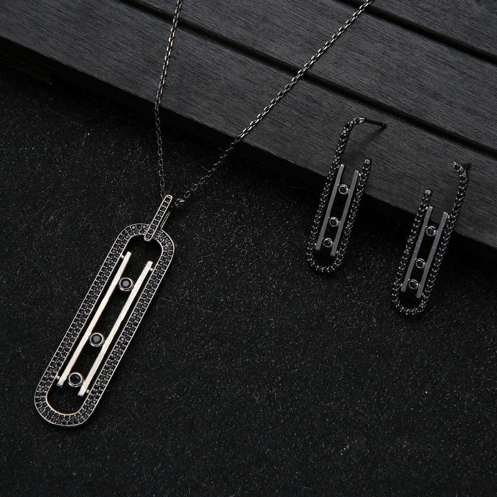 Luxury Geometry Link Stackable Pendant Necklace Earring ring set
