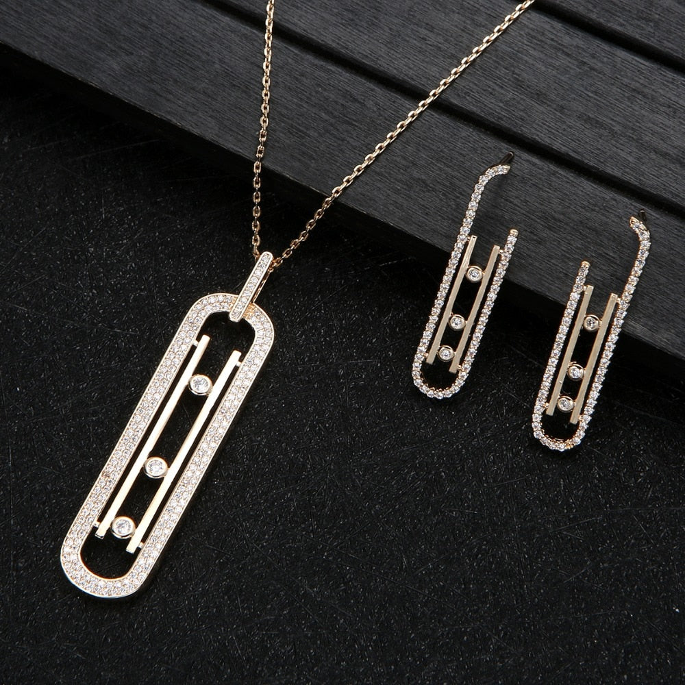 Luxury Geometry Link Stackable Pendant Necklace Earring ring set