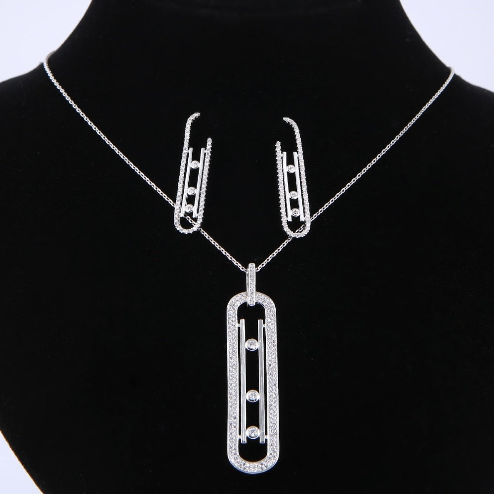 Luxury Geometry Link Stackable Pendant Necklace Earring ring set