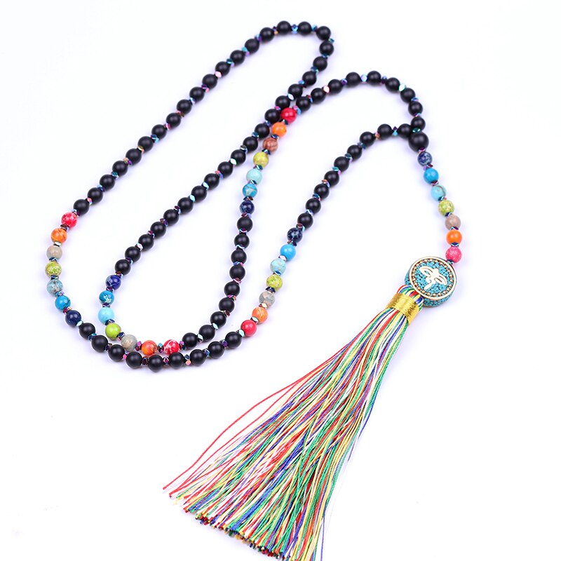 Reiki Yoga 6Mm Matte Black Onyx Chakra  Necklace