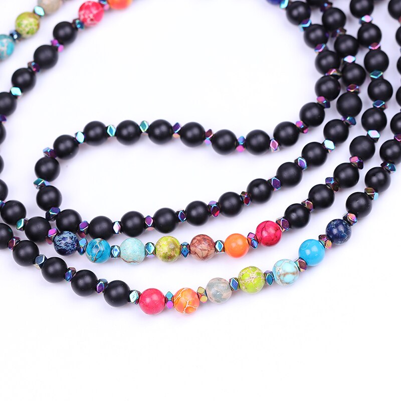 Reiki Yoga 6Mm Matte Black Onyx Chakra  Necklace
