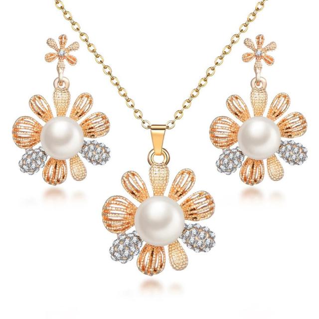 Classy Sparking Crystal Necklace Wedding Gold Jewelry Set