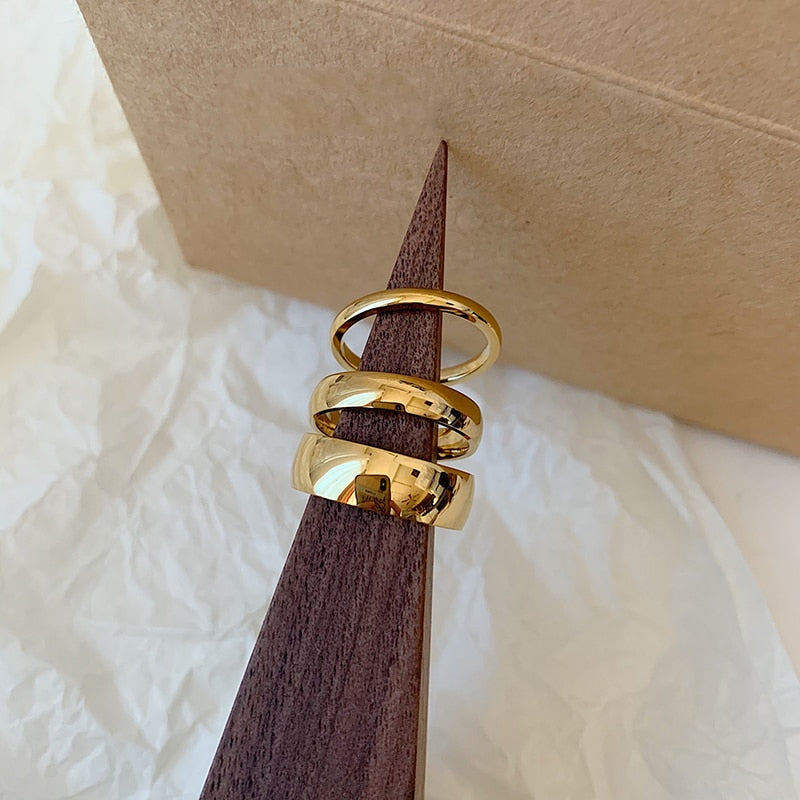 9 Sizes Polished Wide Thin Gold Rings