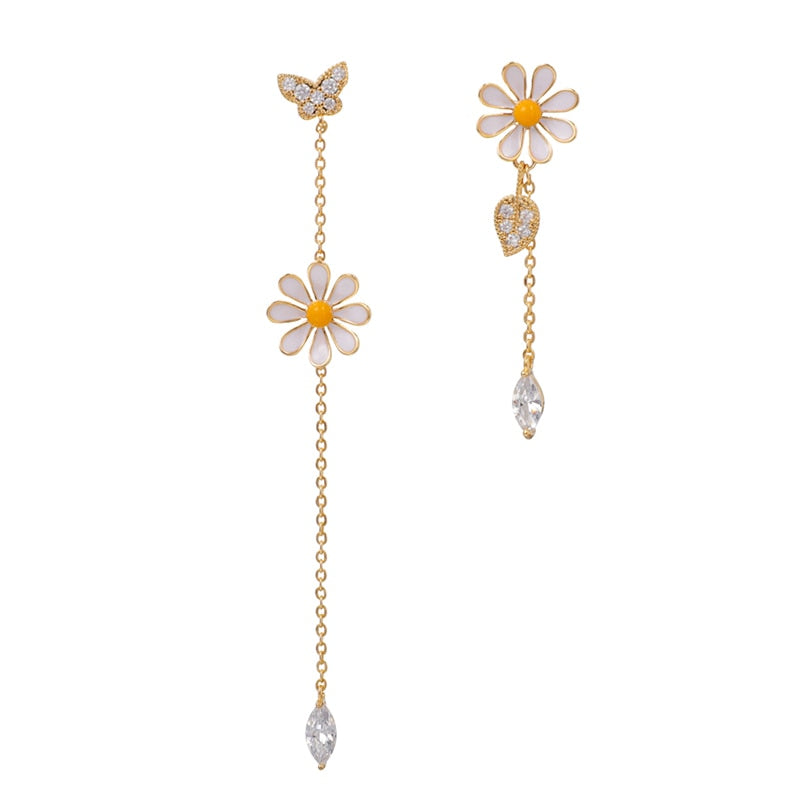 new wave shape asymmetric delicate small daisy earrings