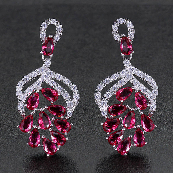 Romantic Big Cluster Flower Marquise Shape Long Dangle Drop Earrings