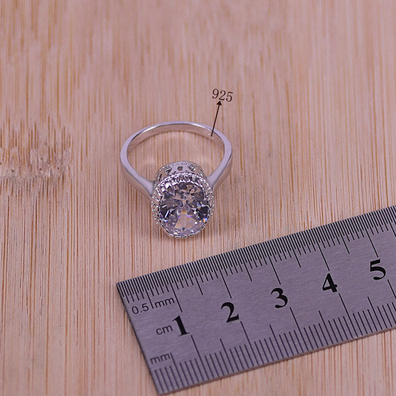 Fashion Big Oval Cubic Zirconia  Silver Color Wedding Jewelry Sets
