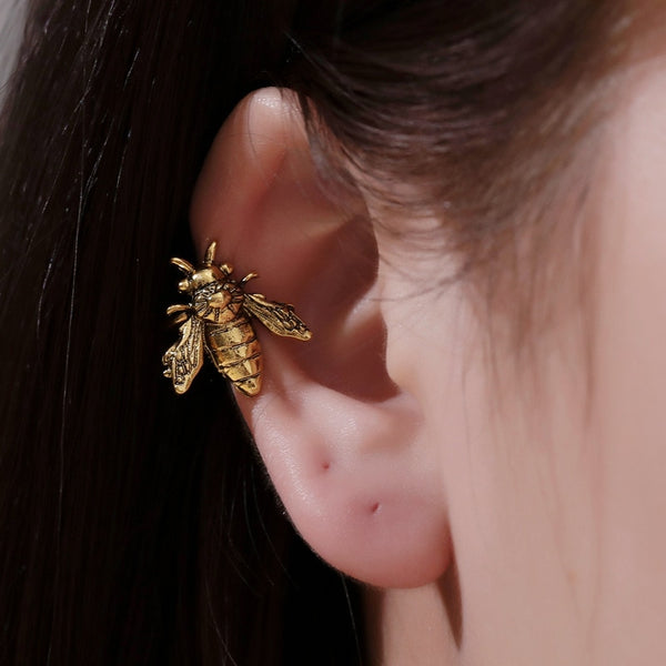 Pendientes de clip vintage con diseño de pájaro, abeja y hoja, sin perforar, para mujer