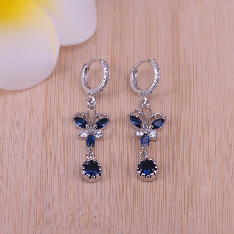 butterfly silver color  blue cubic zircon jewelry set