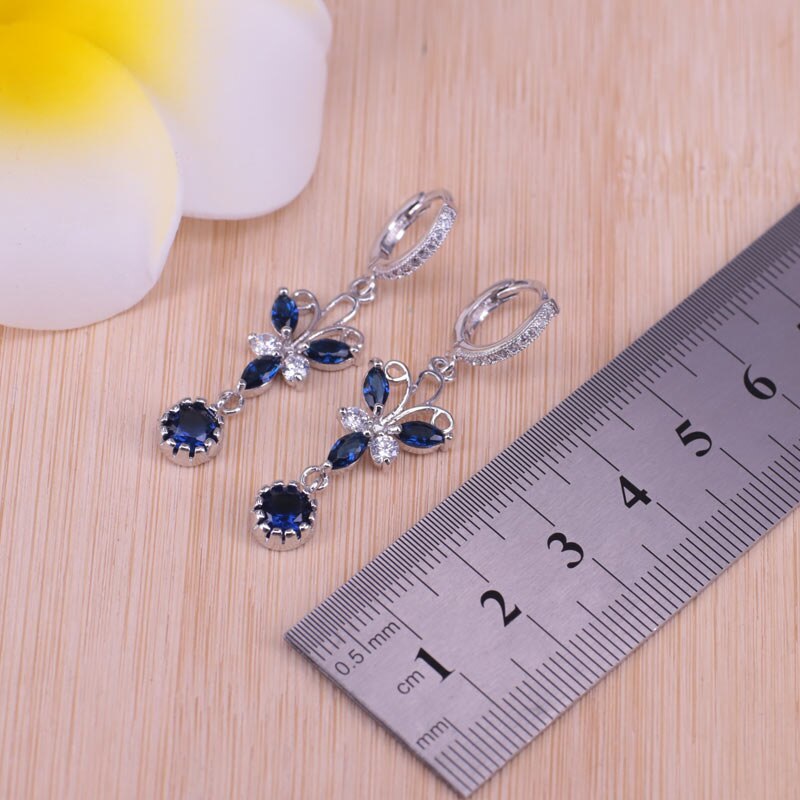 butterfly silver color  blue cubic zircon jewelry set
