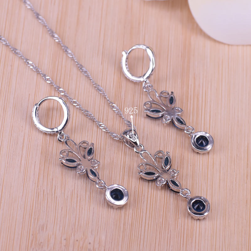 butterfly silver color  blue cubic zircon jewelry set