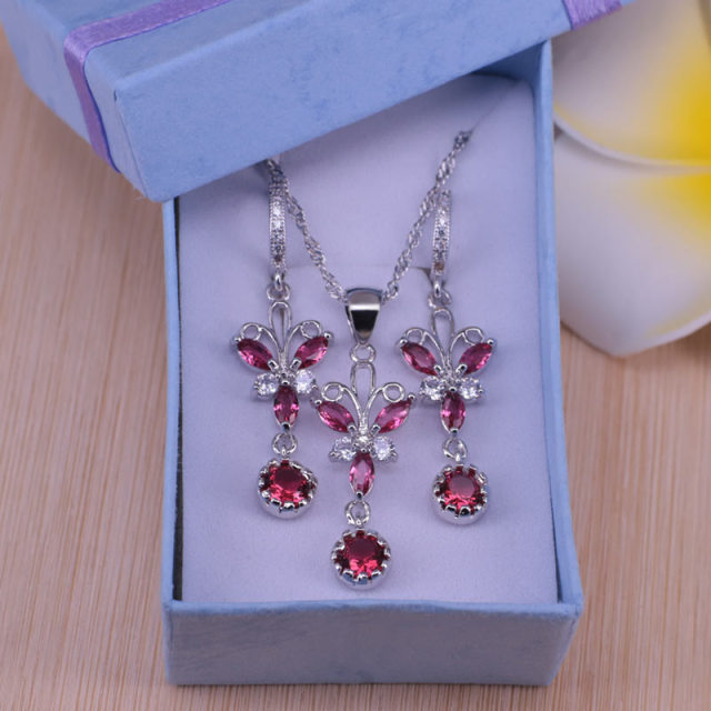 butterfly silver color  blue cubic zircon jewelry set