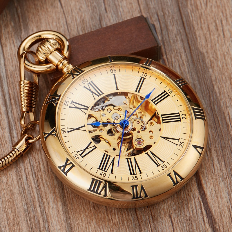 Luxury Copper Silver Automatic Mechanical Pocket Watch