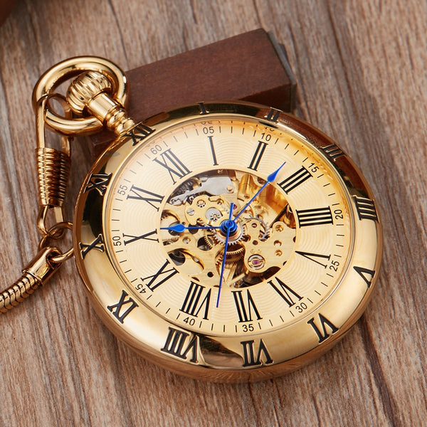 Reloj de bolsillo mecánico automático de lujo de cobre y plata