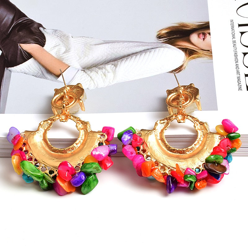 Colorful Rhinestone Dangle Metal Drop Earrings