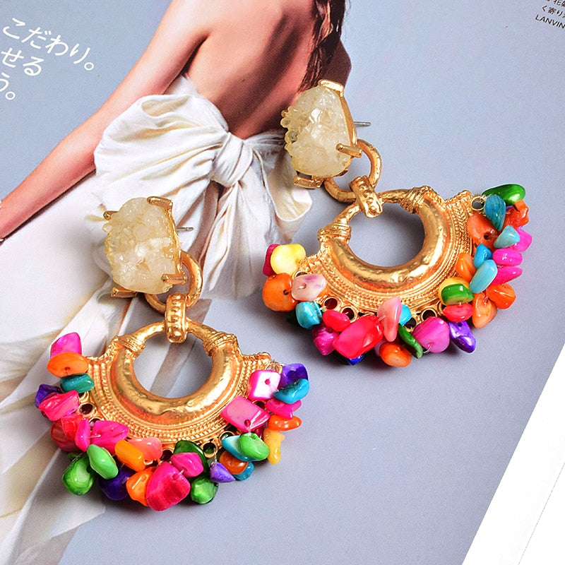 Colorful Rhinestone Dangle Metal Drop Earrings