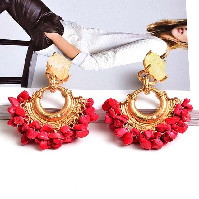 Colorful Rhinestone Dangle Metal Drop Earrings
