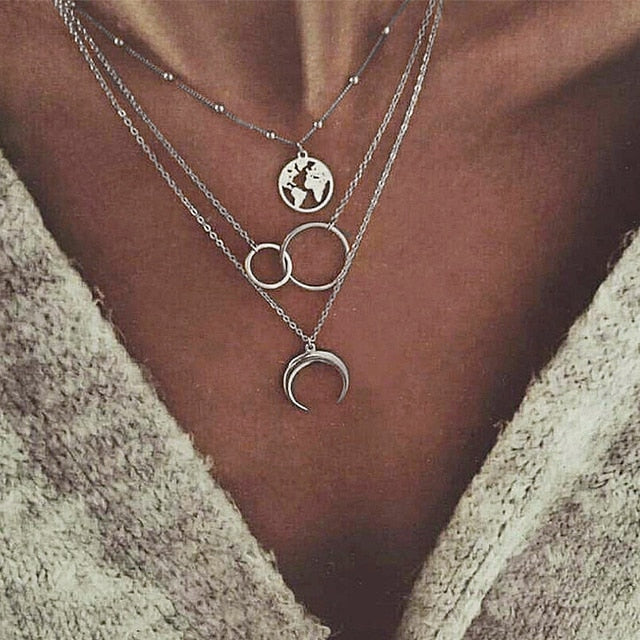 Fashion Gold Moon Star Coin Necklace