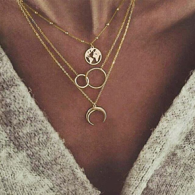 Fashion Gold Moon Star Coin Necklace