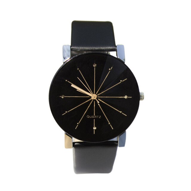 PU Leather Watchband Round Dial Couples Watch