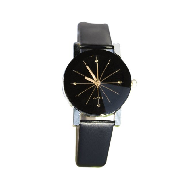 PU Leather Watchband Round Dial Couples Watch