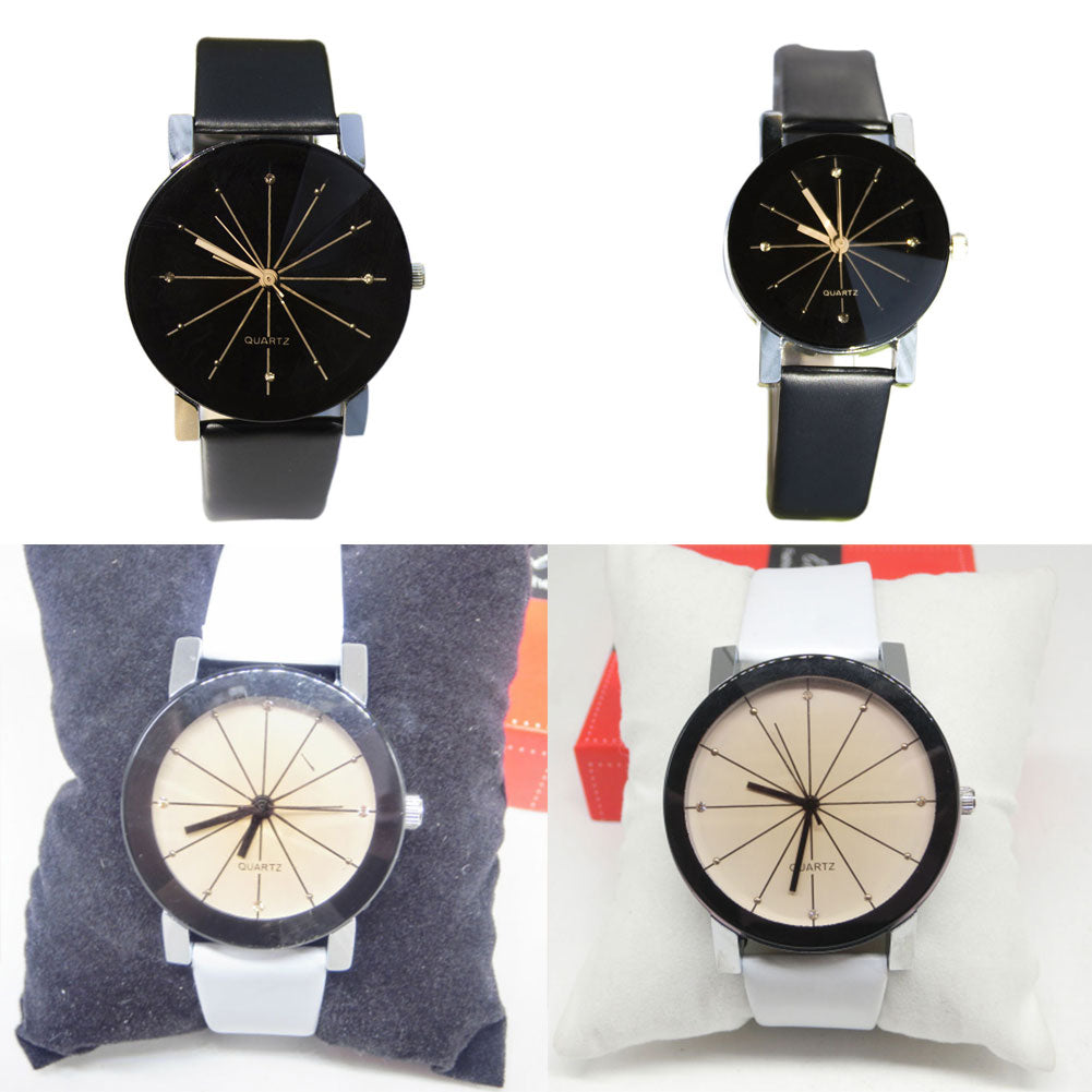 PU Leather Watchband Round Dial Couples Watch