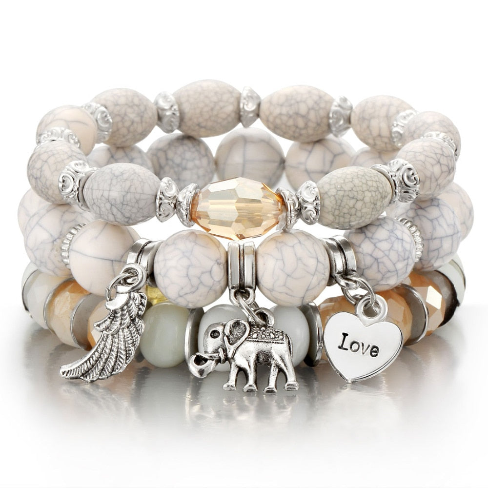Fashion Boho Bracelets & Bangles Women Stone Beaded Bracelet Set