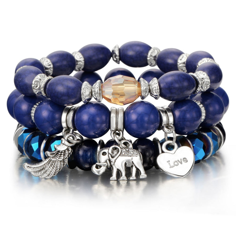 Fashion Boho Bracelets & Bangles Women Stone Beaded Bracelet Set