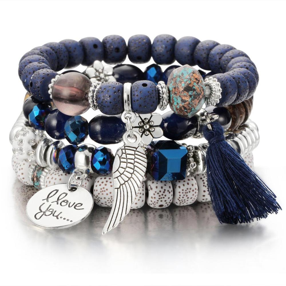 Fashion Boho Bracelets & Bangles Women Stone Beaded Bracelet Set