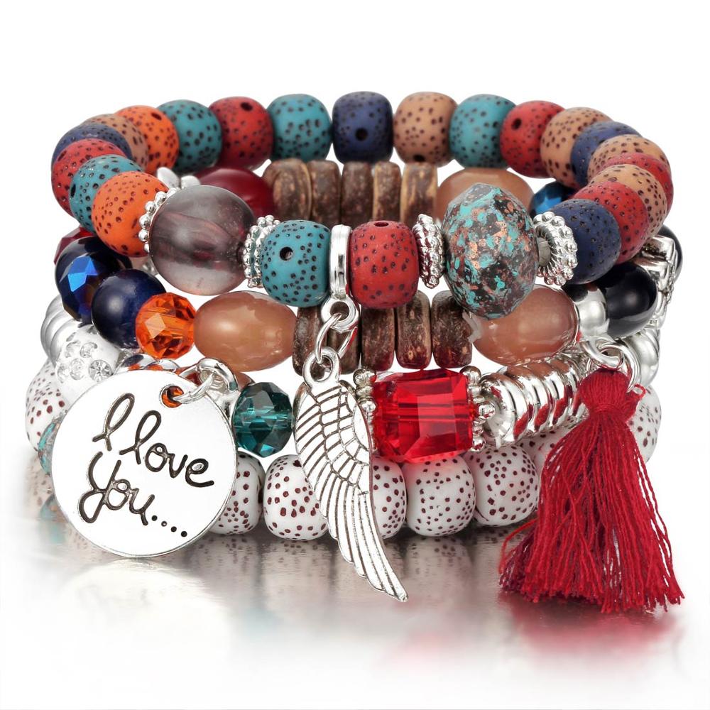 Fashion Boho Bracelets & Bangles Women Stone Beaded Bracelet Set