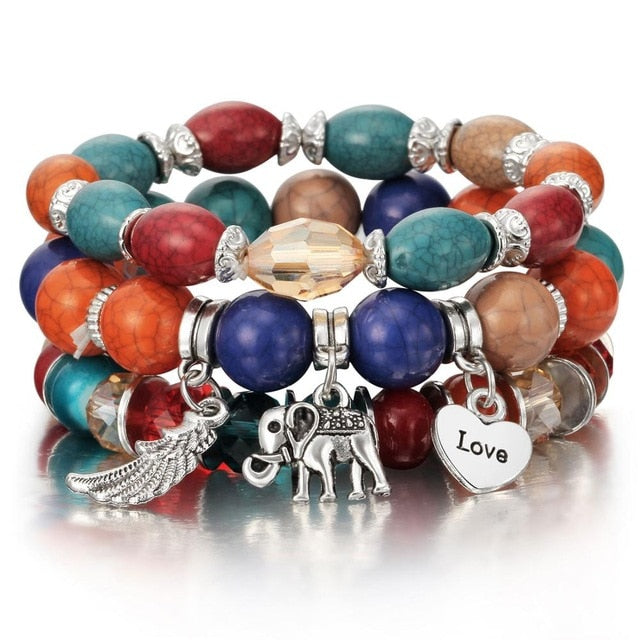 Fashion Boho Bracelets & Bangles Women Stone Beaded Bracelet Set