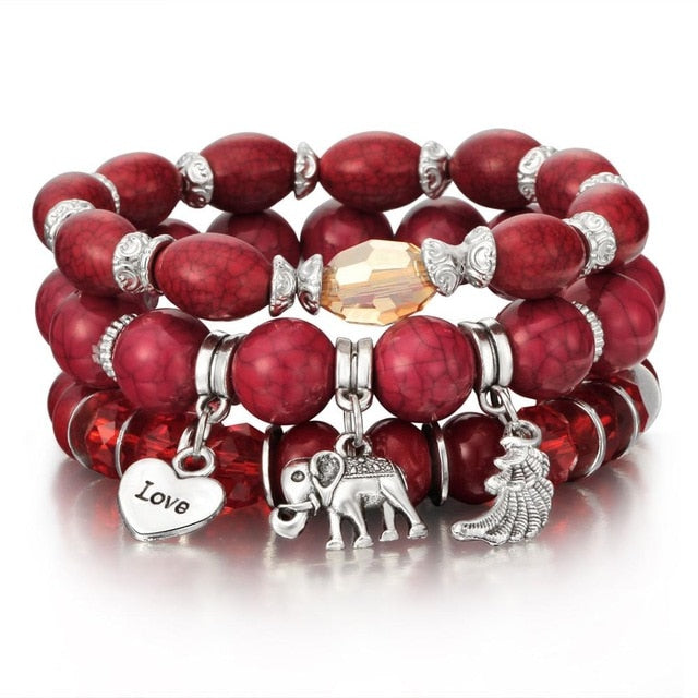 Fashion Boho Bracelets & Bangles Women Stone Beaded Bracelet Set
