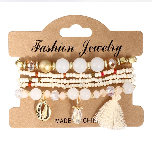 Fashion Boho Bracelets & Bangles Women Stone Beaded Bracelet Set