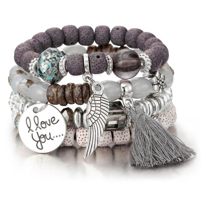 Fashion Boho Bracelets & Bangles Women Stone Beaded Bracelet Set