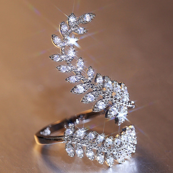 Fashion Leaf Opening Ring for Women Wedding Party Delicate Finger Ring