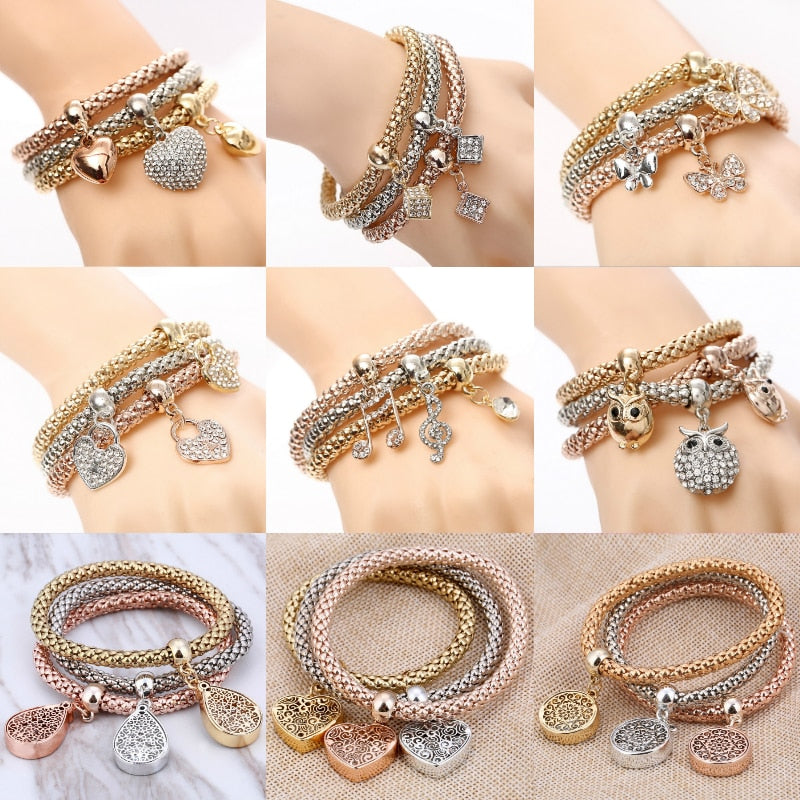 Crystal Owl Heart Charm Bracelets & Bangles