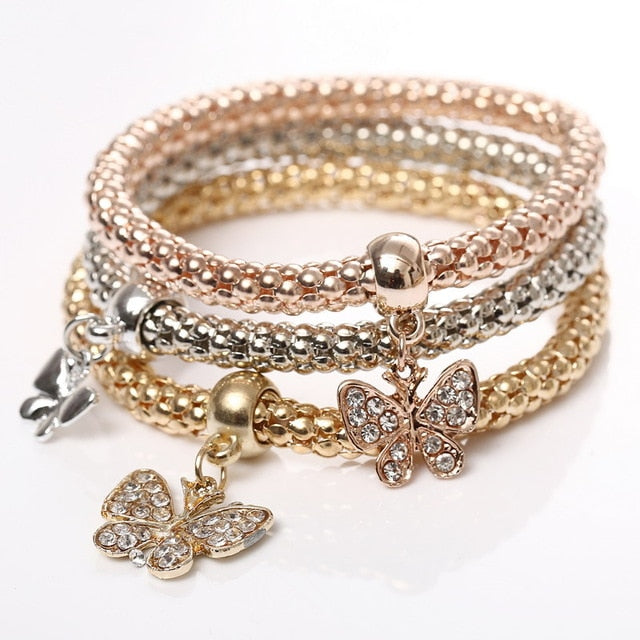 Crystal Owl Heart Charm Bracelets & Bangles