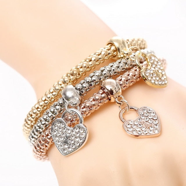 Crystal Owl Heart Charm Bracelets & Bangles