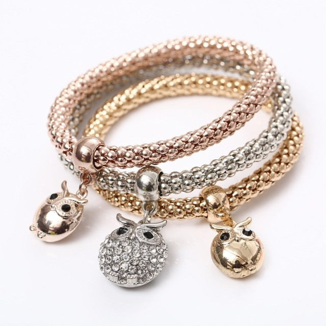 Crystal Owl Heart Charm Bracelets & Bangles