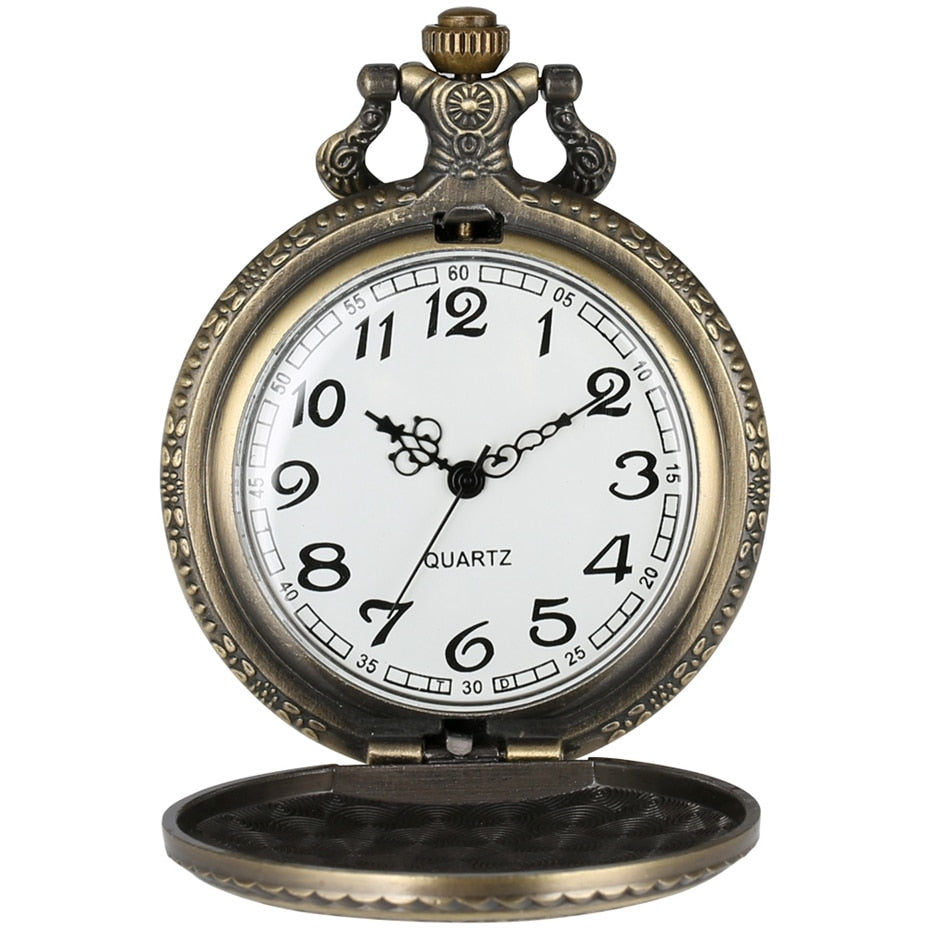 Retro Bronze Turkey Flag Design Moon Star Circle Quartz Antique Pocket Watch